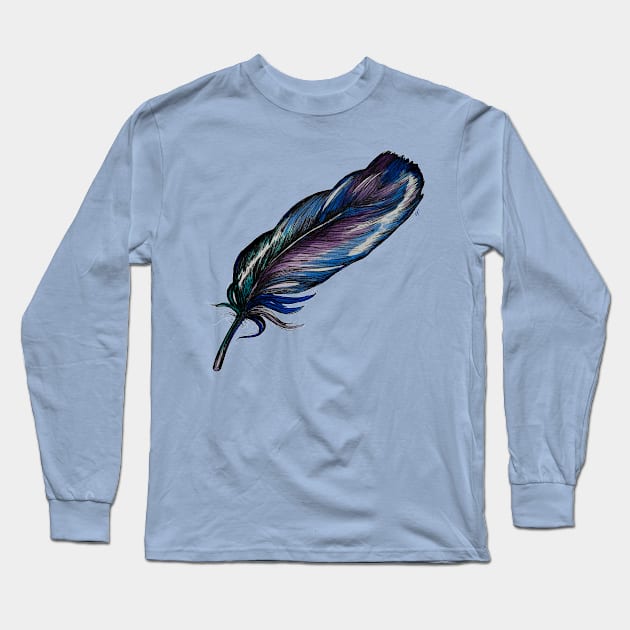 Raven’s Feather Long Sleeve T-Shirt by CarolineTaylorArt